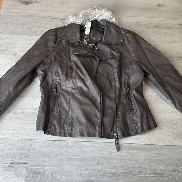 Max Studio Women's‎ Faux Leather Jacket Chocolate Large NWT in packaging - Picture 7 of 9